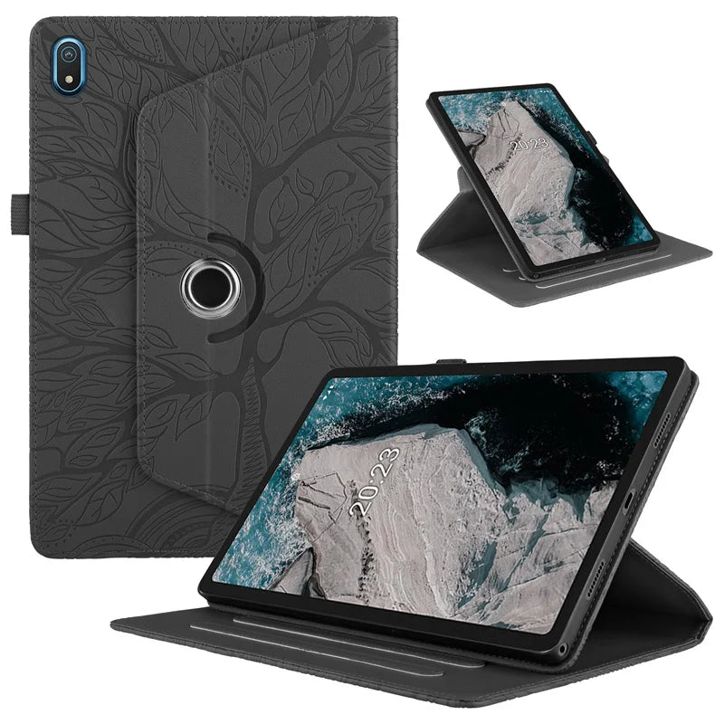 Stylish Embossed Leather Rotating Case for Nokia T21 T20 10.4" inch Tablet 360 Degrees Rotary Protective Stand Cover