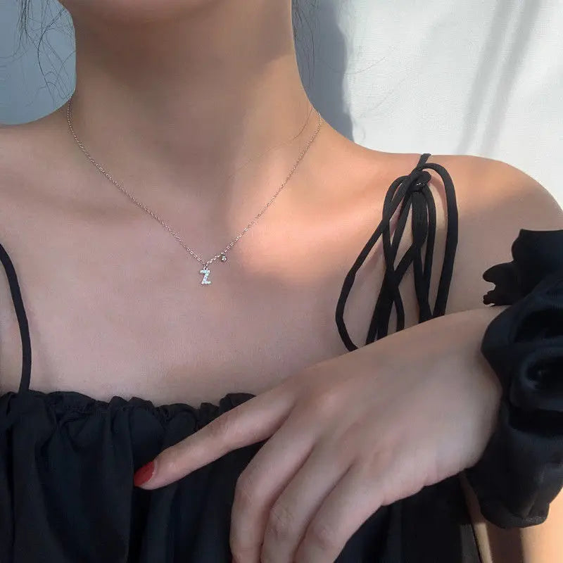 Elegant Crystal Initials Letter 925 Sterling Silver Chain Necklaces for Women Shiny Pendant Collar Jewelry Accessories