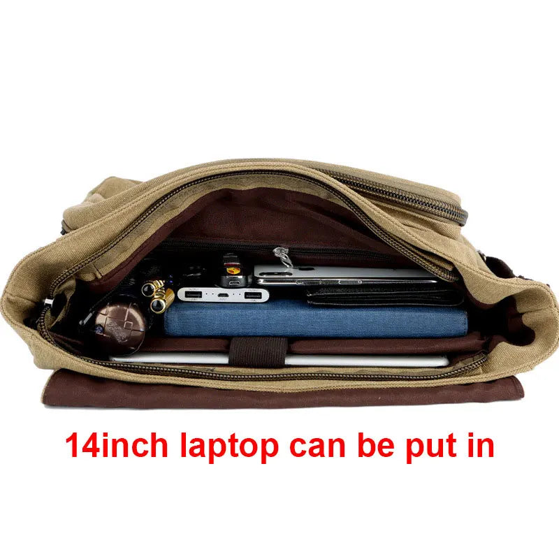 Multifunction Casual Canvas Shoulder Messenger Handbags Zipper Crossbody Single Strap Travel Flap Bag