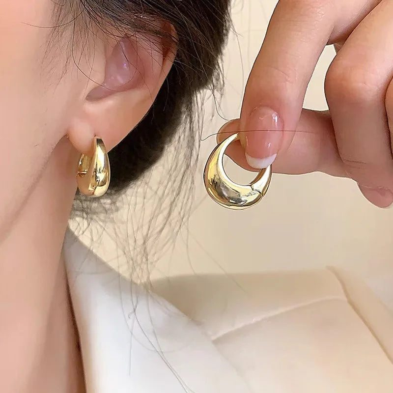 Classic Gold Silver Color Plated Metal Hoop Earrings For Women Fashion Jewelry Daily Wear Earrings