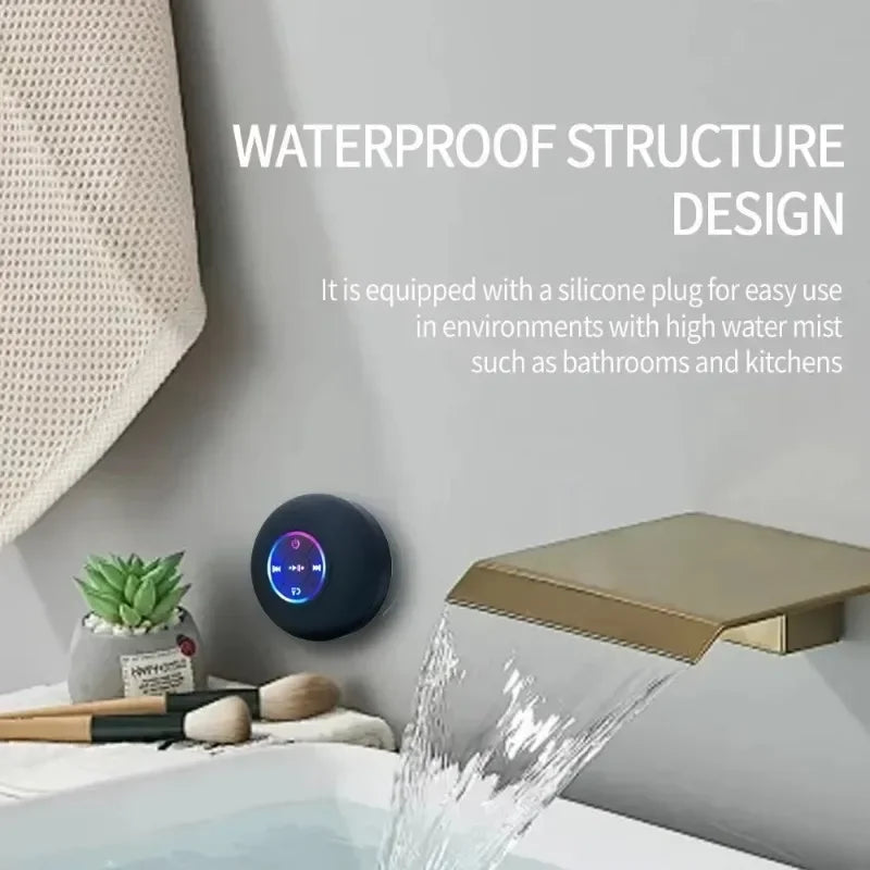Waterproof Mini Portable Bluetooth Audio Speaker IPX4 Led Lights Bathroom Outdoor Large Suction Cup Speaker