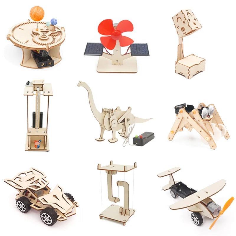 Science Technology DIY Wood Puzzle Toy Kits Children Educational STEM Car Dinosaur Model Experimental Tool Puzzle Games School