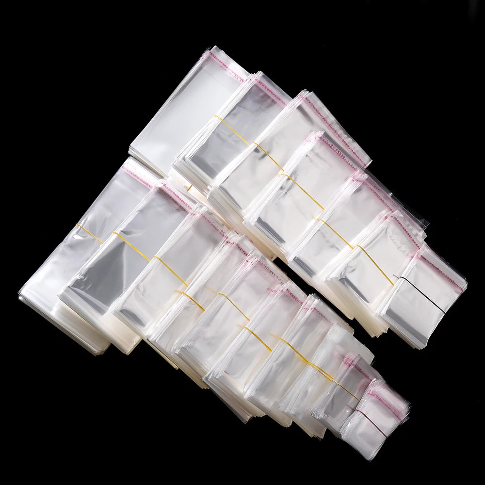100pcs Select Size Self Adhesive Transparent Plastic Cellophane Bags for Gifts Pouch Jewelry Packaging