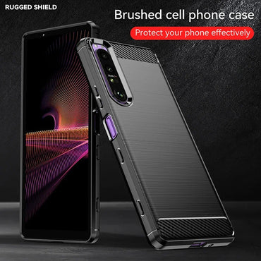 Shockproof Carbon Fiber Silicone Case for Sony Xperia 10 5 1 II III IV V VI Brushed Texture Protective Back Cover Case