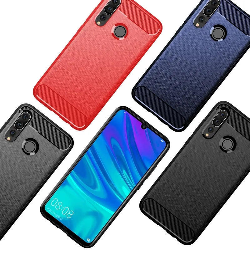 Shockproof Carbon Fiber Silicone Case for Huawei P50 P40 P30 P20, P Smart Plus Z, Mate 30 20 Pro 10 Brushed Texture Protective Back Cover