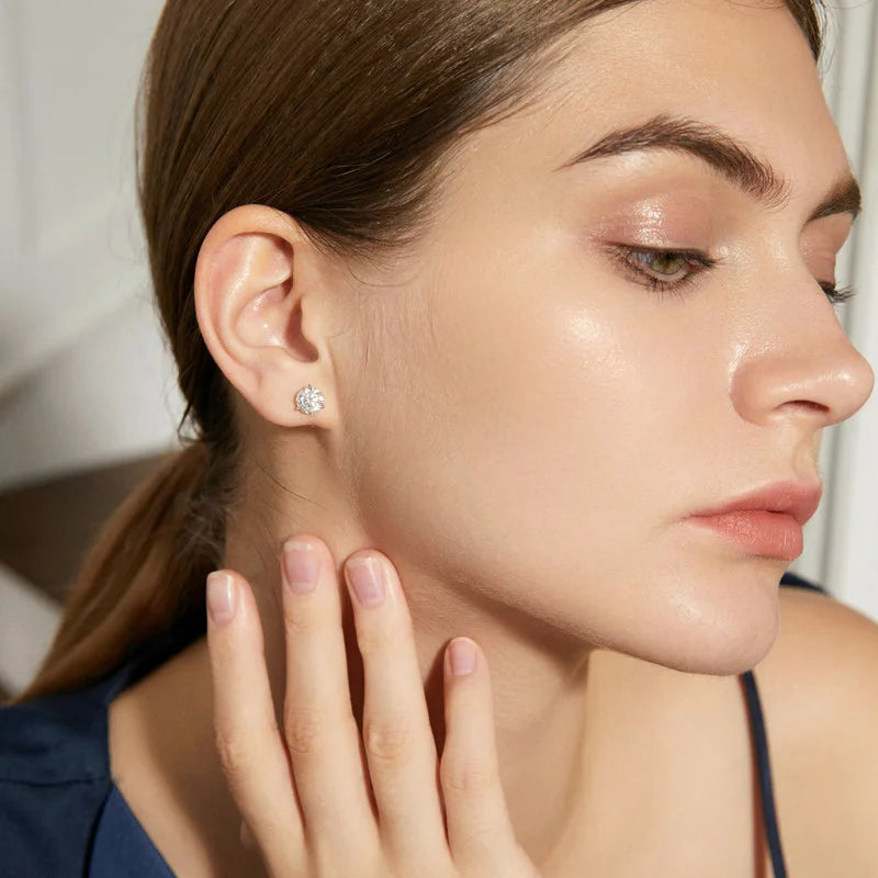 Exquisite Moissanite Stud Earrings For Women Girls S925 Sterling Silver 0.5-1ct Sparkling Jewelry