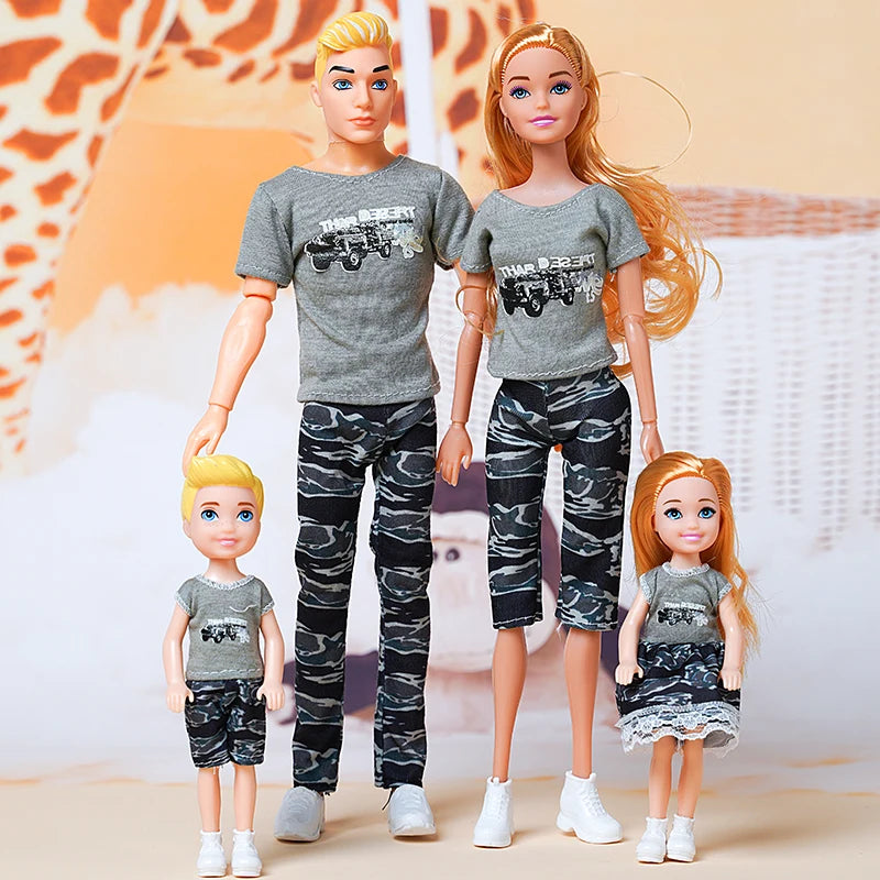 Family Doll Toy Set of 4 People Mom Dad Kids Dress Up Doll Kids Toys Full Set With Clothes for Girl Boy Education Birthday Gift 30cm
