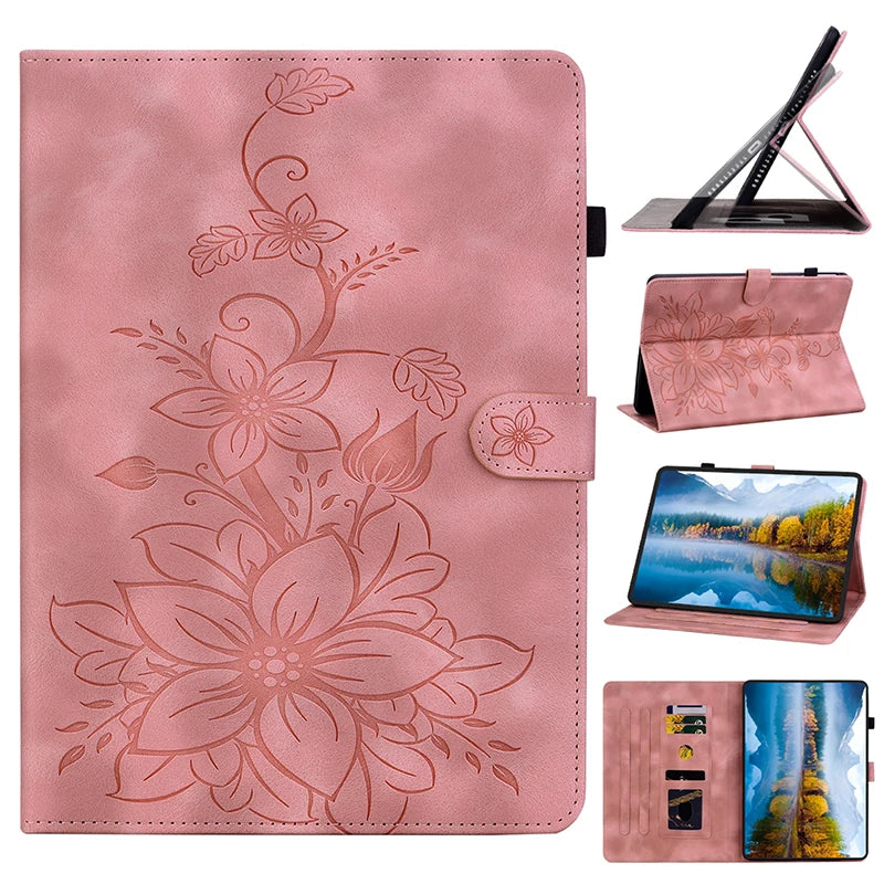 Luxury Leather Wallet Stand Case for Amazon Fire Max 11 HD10 HD8 Plus Fire 7 and Kindle Paperwhite 5 Protective Floral Embossed Tablet Cover