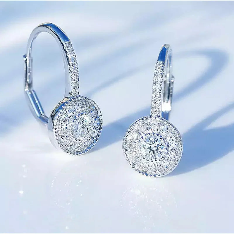 Ultra Luxurious Crystal Round 925 Sterling Silver Hoop Earrings for Women Elegant Jewelry Accessories