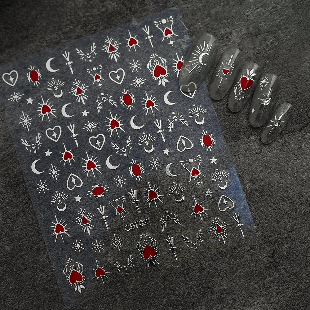 Star Sun Moon 3D Nail Stickers Bronzing Nail Art Gold Silver Styles Decal Self-Adhesive Slider