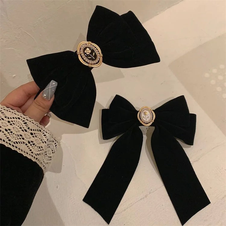 Vintage Black Velvet Ribbon Bow Tie Hair Clips for Women Girls Back of the Head Hair Clips Headwear