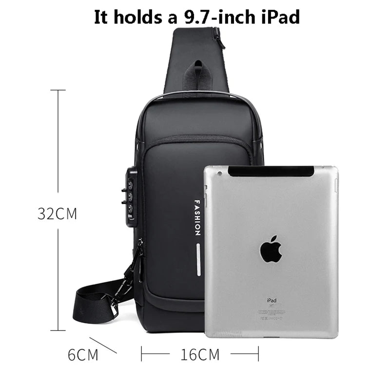 Multifunctional Men's Anti-theft USB Leather Shoulder Satchel Crossbody Bag Travel Sling Chest Messenger Bags