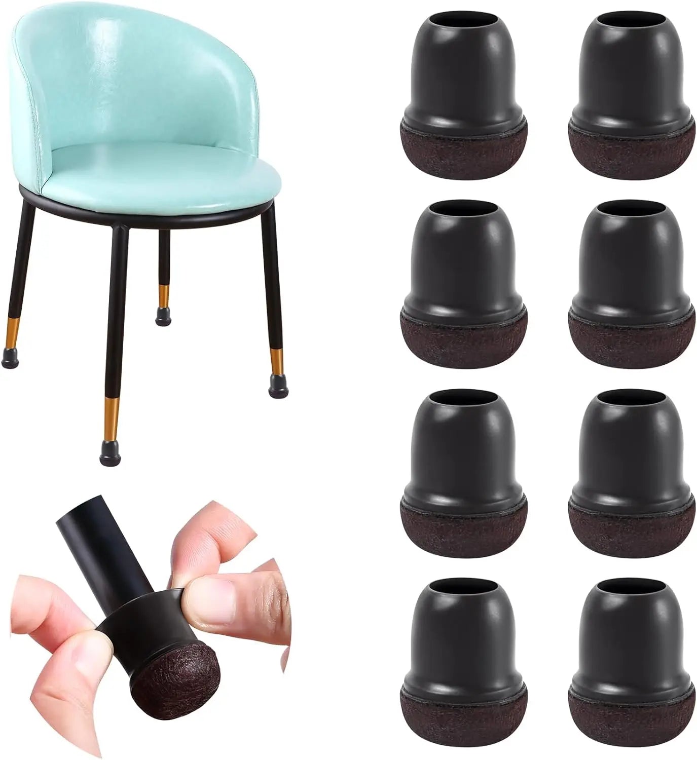 Silicone Furniture Chair Table Leg Floor Protectors 8pcs Set with Wrap Felt Anti Scratch Pads on Bottom