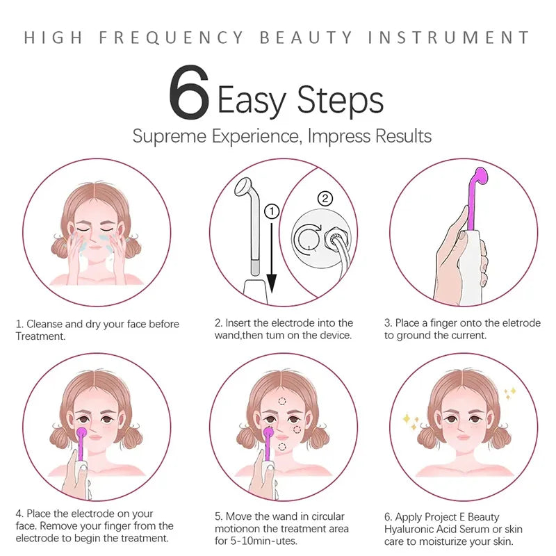 High Frequency Electrode Tube Beauty Machine for Face Hair Eyes Facial Massager Wand Care Tool
