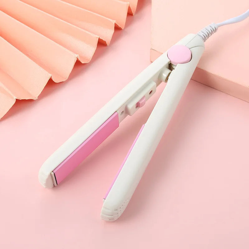 Portable Mini Ceramic Hair Straightener Flat Iron Curling Iron Dual-Use Curler Styling Care for Traveling