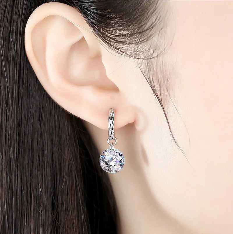 Sterling Silver 925 Moissanite Drop Earrings for Women Girls Trendy 2 Carat 8mm Total 4ct Jewelry