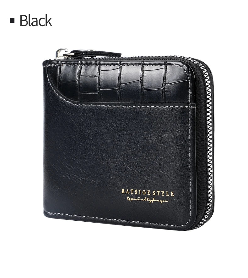 Luxury RFID Protection Leather Zipper Men’s Wallet Card Holder with Coin Pocket Crocodile Pattern Stitched Wallets Accessory
