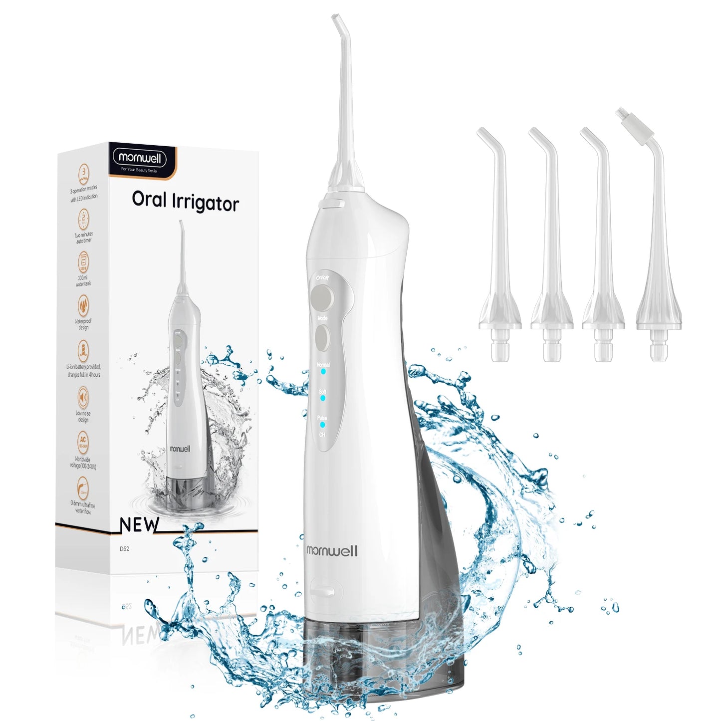 Portable Water Jet Dental Flosser Oral Irrigator USB Rechargeable Water Tooth Pick 4 Jet Tips 300ml and 3 Modes for Great Teeth Cleaning