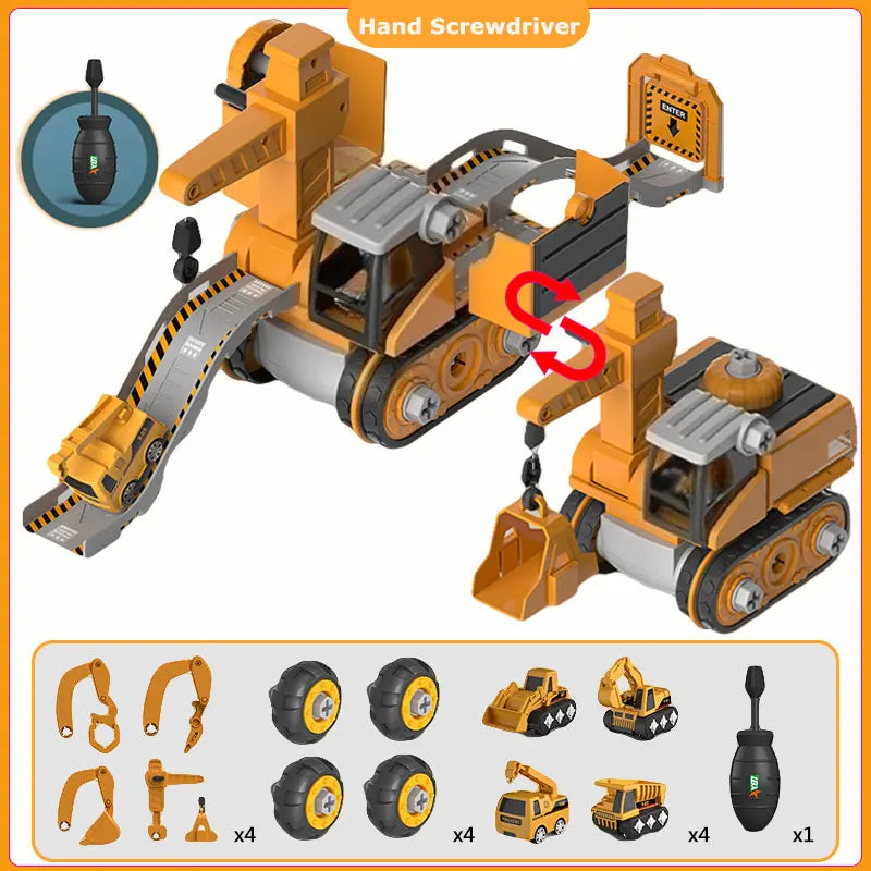 Kids Engineering Building Vehicle Toy Set with Electric Drill Tools Children's Educational Assemble Sets