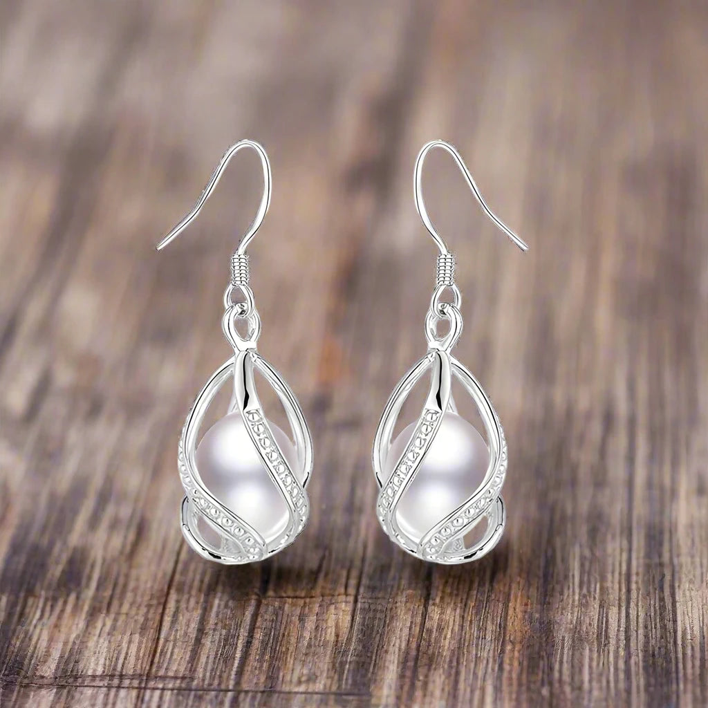 Elegant Crystal Water Drop Wave Pearl Earrings for Women Girls 925 Sterling Silver Genuine Natural Freshwater Pearls Jewelry
