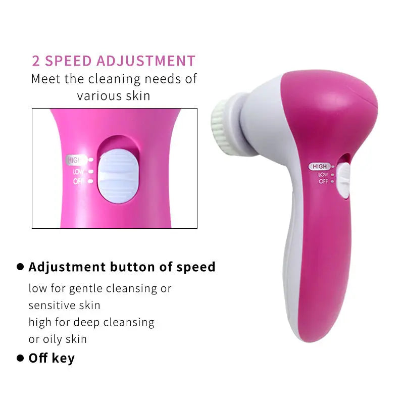 5 in 1 Electric Facial Cleansing Massager Brush Beauty Spa Skin Care Blackhead Acne Reduction Facial Exfoliating Cleanser Tool