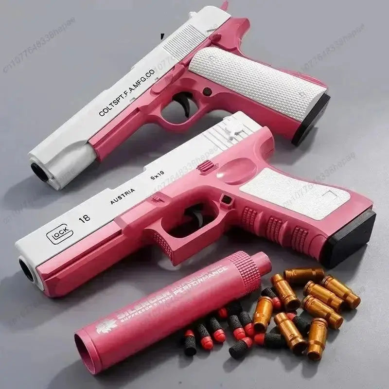Foam Darts M1911 Glock Pistol Toy Gun Soft Bullet Shell Ejecting Blaster Manual Airsoft Weapon with Silencer For Kids Adults