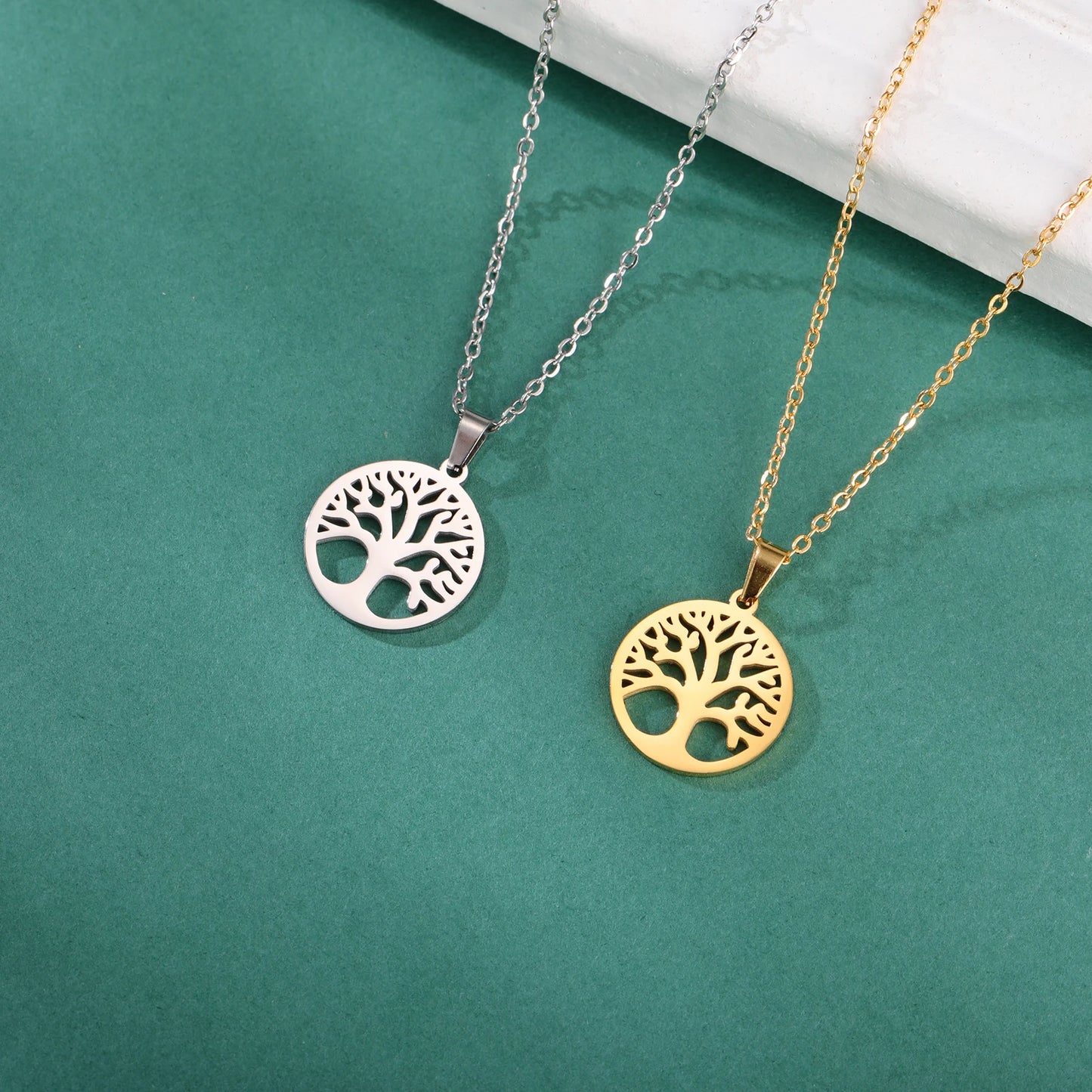 Tree of Life Pendant Stainless Steel Necklaces for Women Girls Gold Silver Color Zircon Luxury Chain