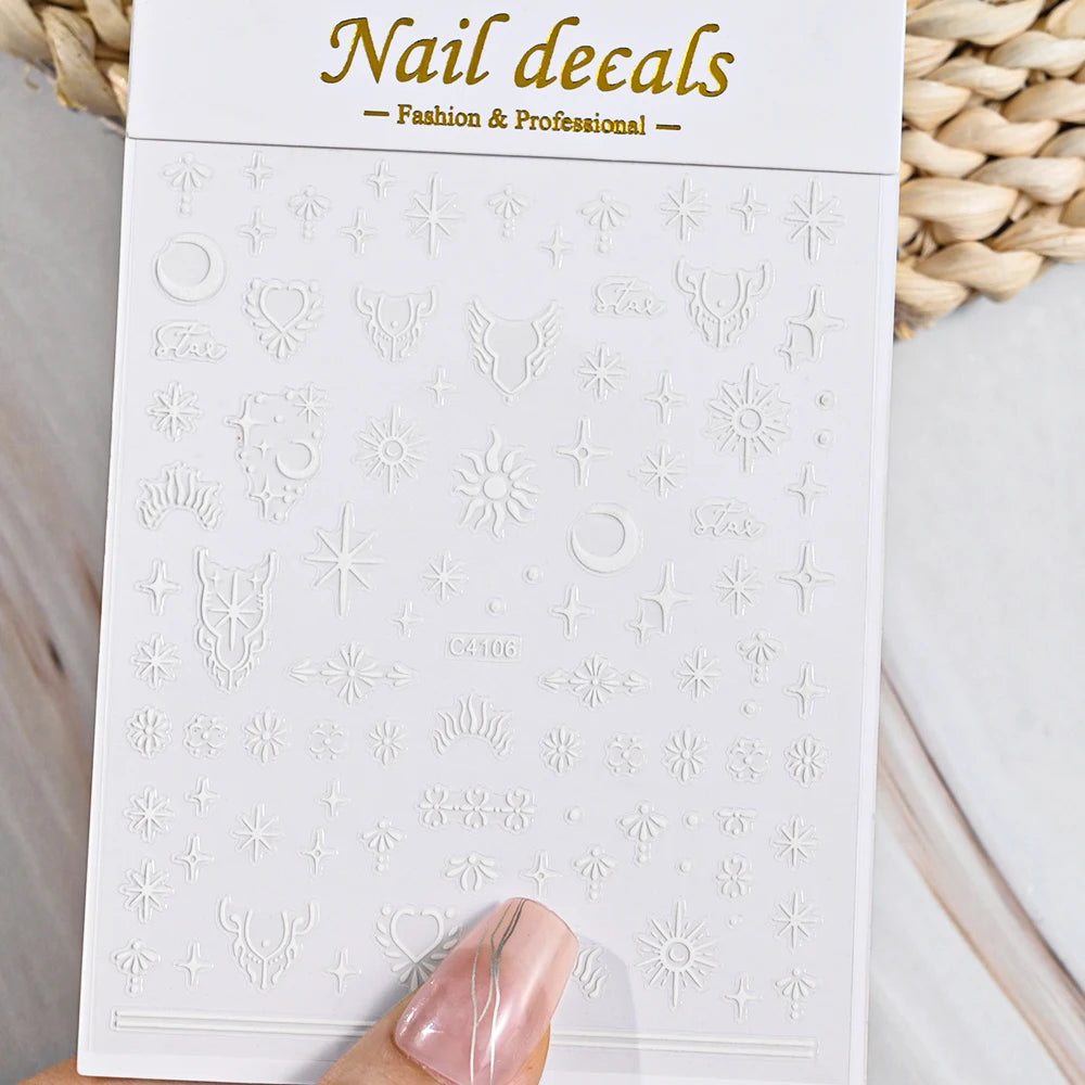 Star Sun Moon 3D Nail Stickers Bronzing Nail Art Gold Silver Styles Decal Self-Adhesive Slider