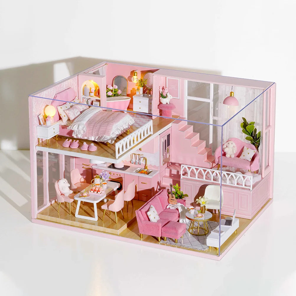 DIY Mini Doll House Apartment Manual Assembly Toy Cabin Model Miniature Interior Design