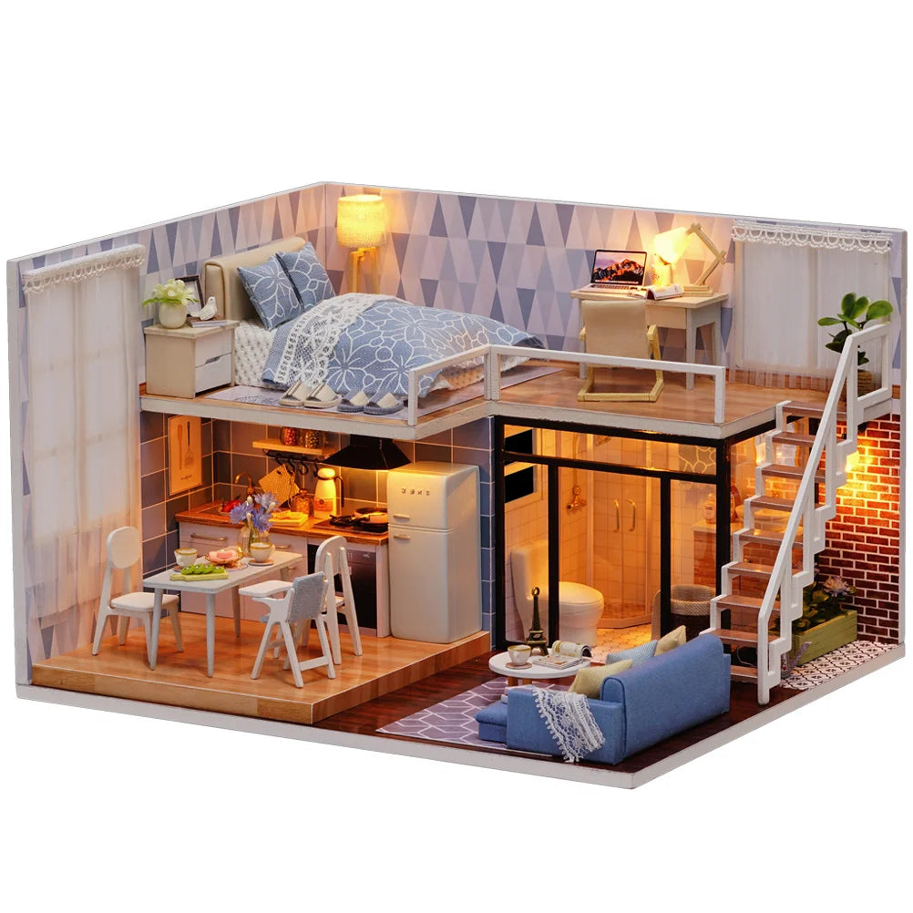 DIY Mini Doll House Apartment Manual Assembly Toy Cabin Model Miniature Interior Design