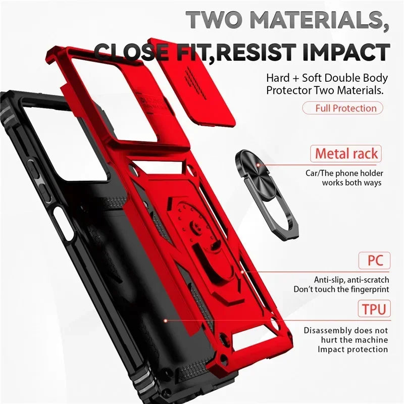Durable Shockproof Phone Case for Xiaomi Redmi Note 13 Pro Plus Note 13 13C 12 12S 12C Camera Protection Ring Holder Back Cover