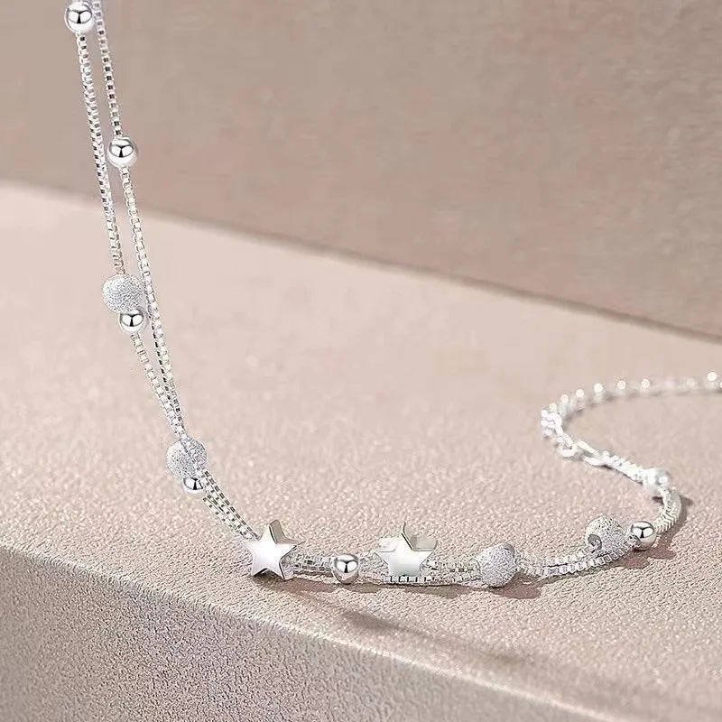 Elegant Multi Strand Stars Beads 925 Sterling Silver Bracelets for Women Adjustable Jewelry Accessories
