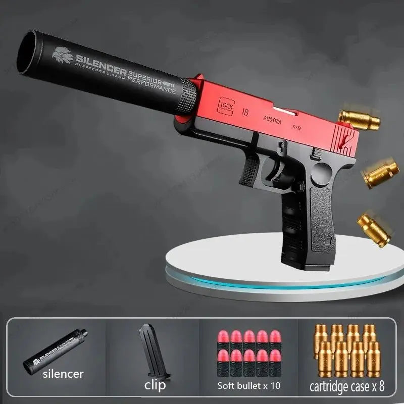 Foam Darts M1911 Glock Pistol Toy Gun Soft Bullet Shell Ejecting Blaster Manual Airsoft Weapon with Silencer For Kids Adults