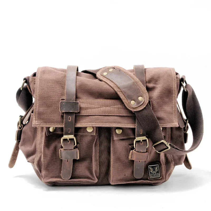 High Quality Canvas and Leather Shoulder Messenger Bag Big Satchel Crossbody Briefcase Travel Handbag