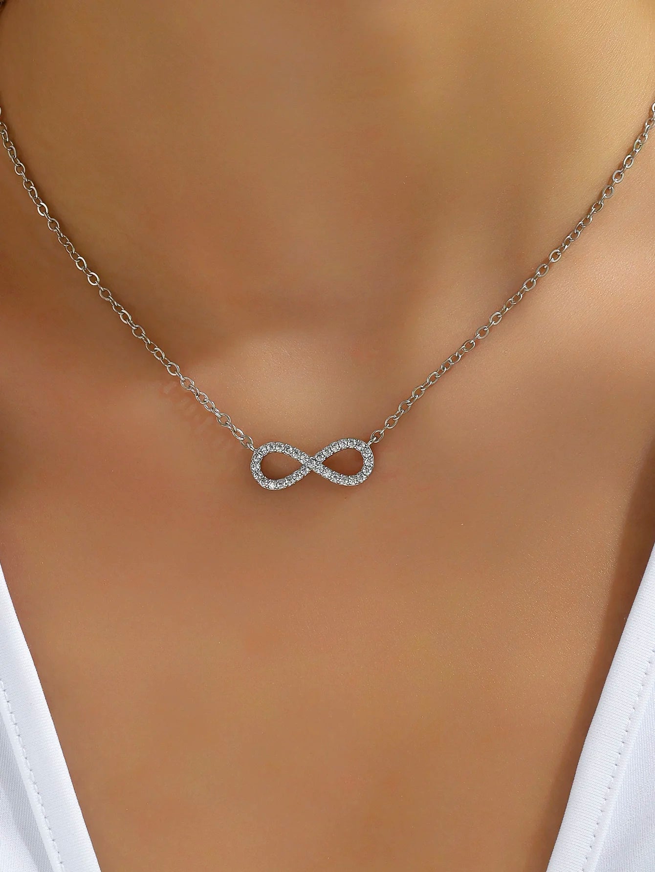 Fancy Infinity Symbol Crystal Stainless Steel Pendant Necklace for Women Classic Lucky Love You Forever Jewelry Accessories