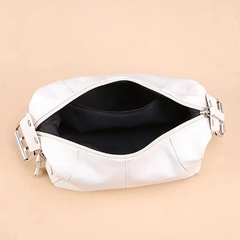 Elegant Leather Baguette Satchel Shoulder Handbag Purse for Women Single Shoulder Strap Zipper Messenger Bag