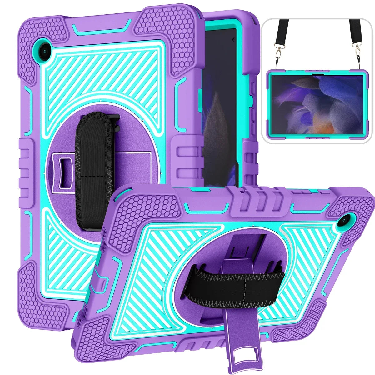 Durable Shockproof Silicone Stand Case for Huawei MatePad SE 11 10.4 Tablets Rotating Kickstand Kids Proof with Shoulder Strap