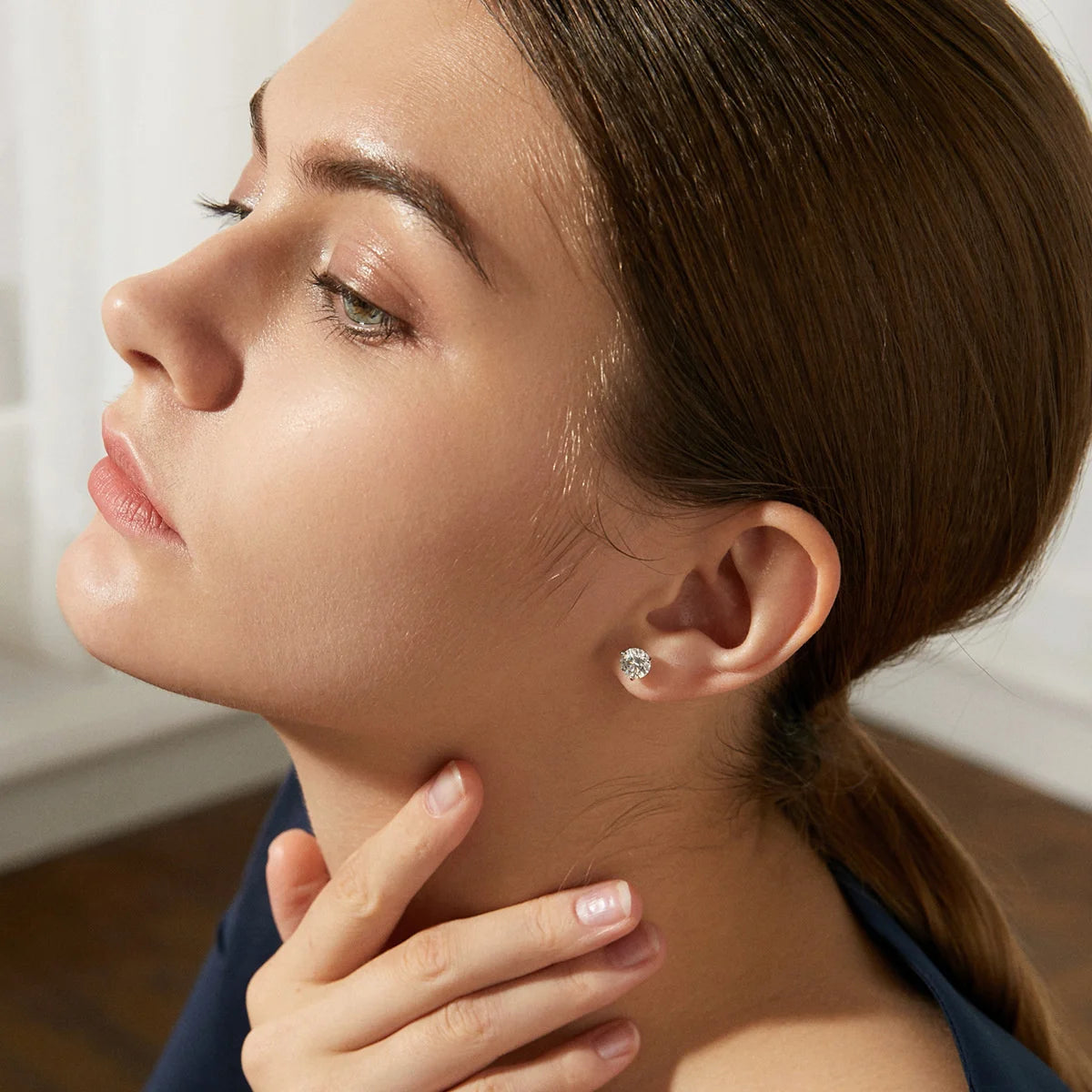 Exquisite Moissanite Stud Earrings For Women Girls S925 Sterling Silver 0.5-1ct Sparkling Jewelry