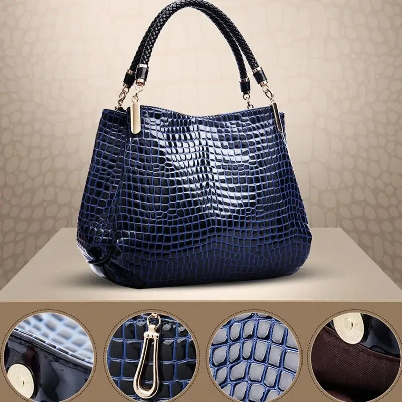 Luxury Crocodile Print Leather Women's Tote Handbag Large Capacity Shoulder Bag