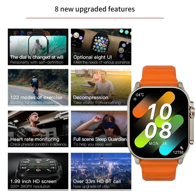 New Bluetooth High Quality T900Ultra Smartwatch for Men and Women Talk Message Alert Heart Rate Monitor Sports Watch for Android and IOS Compatible