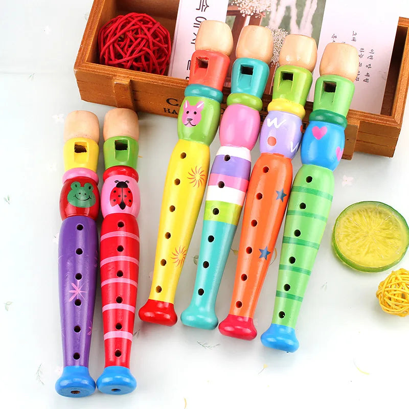 Wooden Cartoon Flute Clarinet 6-Hole Piccolo Baby Children Toys Musical Instrument Early Education Enlightenment 1Pc