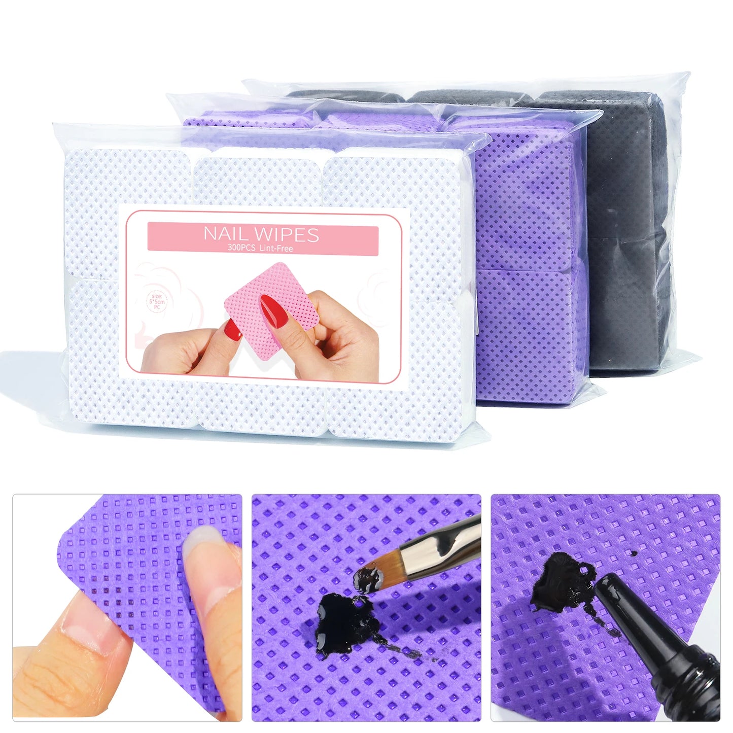 Lint free Manicure Cotton Pads Wipes for Nail Polish Removal UV Gel Dust Cleaning Colorful Napkins Manicure Pedicure Supplies 300pcs/Pack