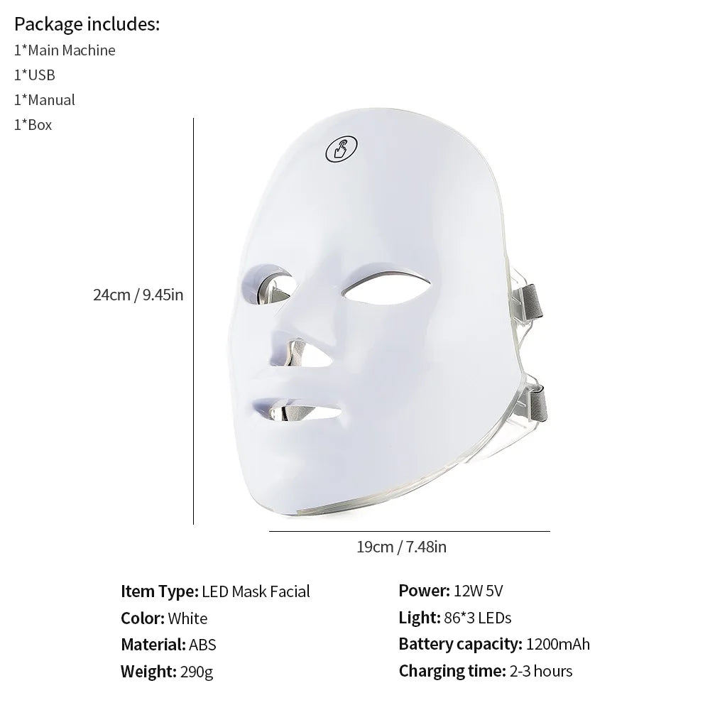 Anti-Aging Bio-Light Therapy 7 Colors LED Face and Neck Mask for Skin Tightening Lifting Beauty Care Device