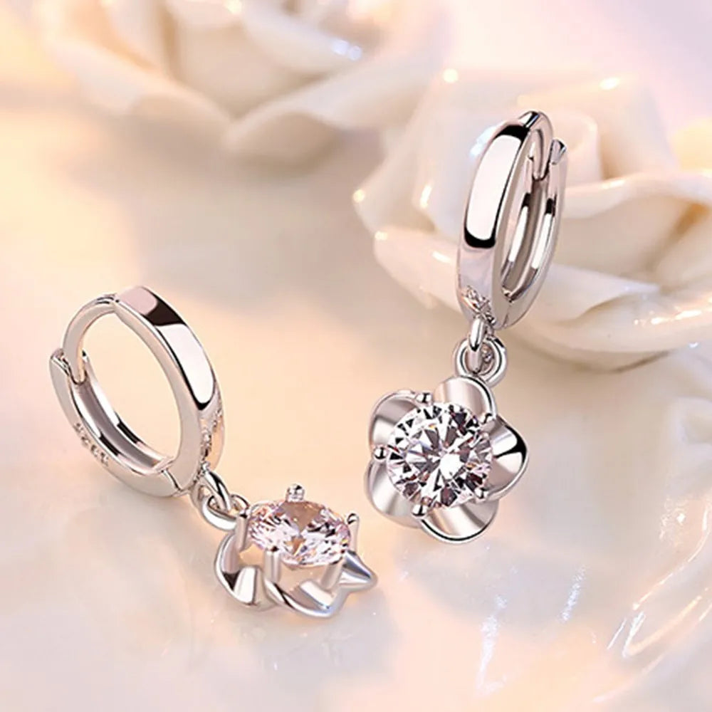 Modern Elegance Crystal Flower 925 Sterling Silver Earrings for Women Fine Jewelry Accessories