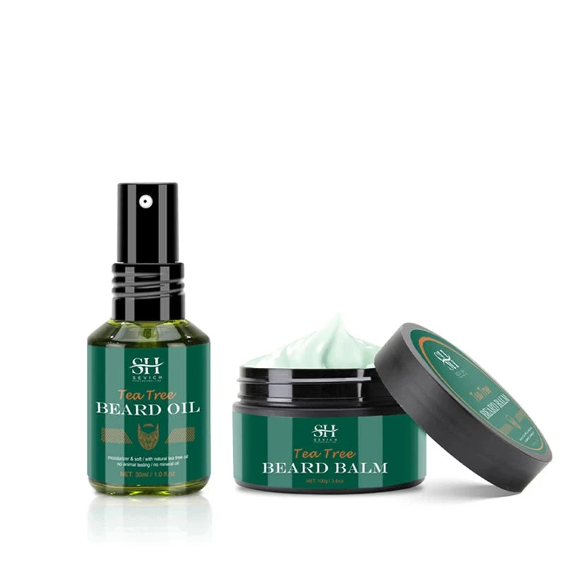 Nourishing Beard Growth Kit For Men Tea Tree Hair Enhancer Thicker Beard Care Oil Moisturizing Beard Conditioner Anti Hair Loss