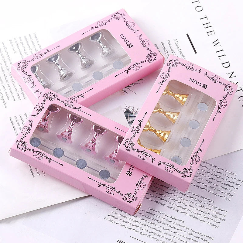 Magnetic Nail Holder False Nail Tip Practice Stand 5pcs/Set Crystal Base Holder Display for Nail Salon or DIY & Practice at Home