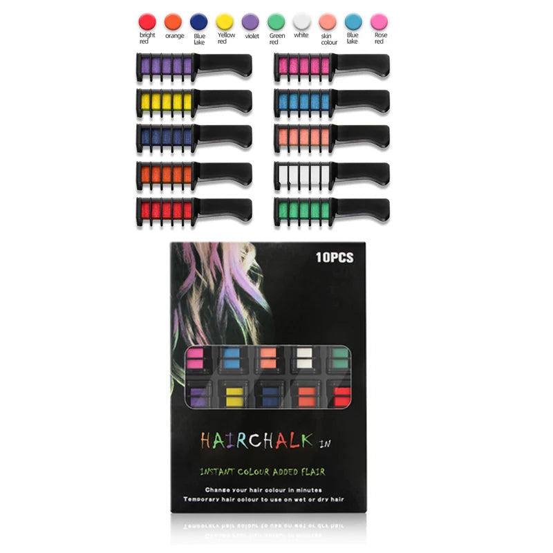 Stylish Temporary Washable Hair Dye Chalk Comb Set for Kids Toy Pretend Play Makeup Gift For Girls