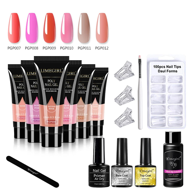Nail Gel Kit for Quick Extension Nail Art Polymer Gel Nail Tools Finger Extension Acrylic Solution Gel Polish Kit 15ml