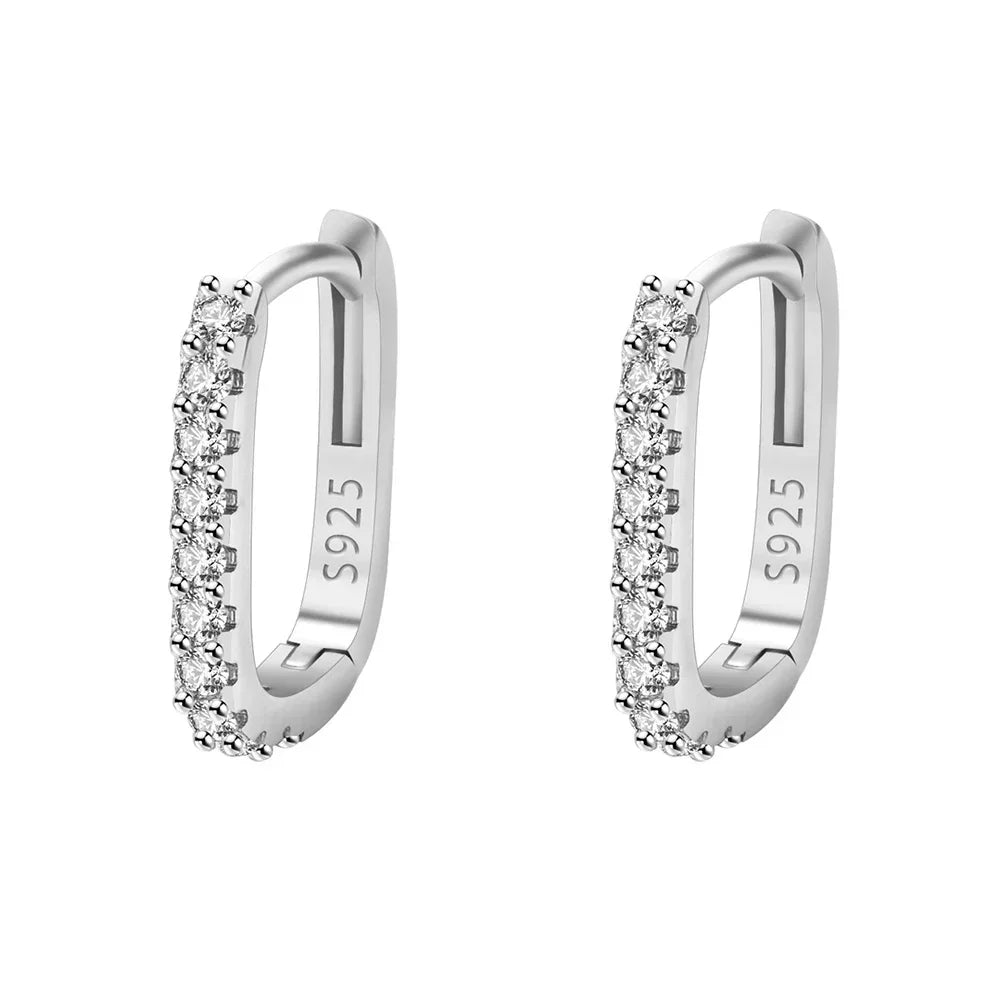 Lovely Crystal 925 Sterling Silver Hoop Earrings for Women Fine Exquisite Jewelry Accessories