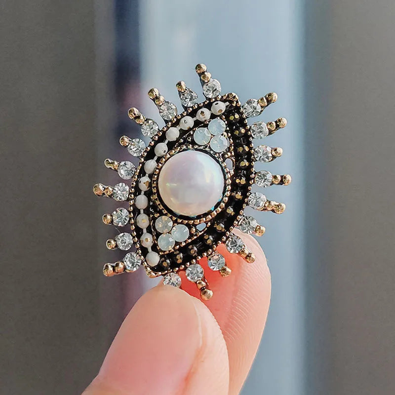 Extravagant Evil Eye Crystals Brooches For Women Men Girls Metal Alloy Rhinestones Pearl Black Blue Eye Brooch Pins Clothing Jewelry